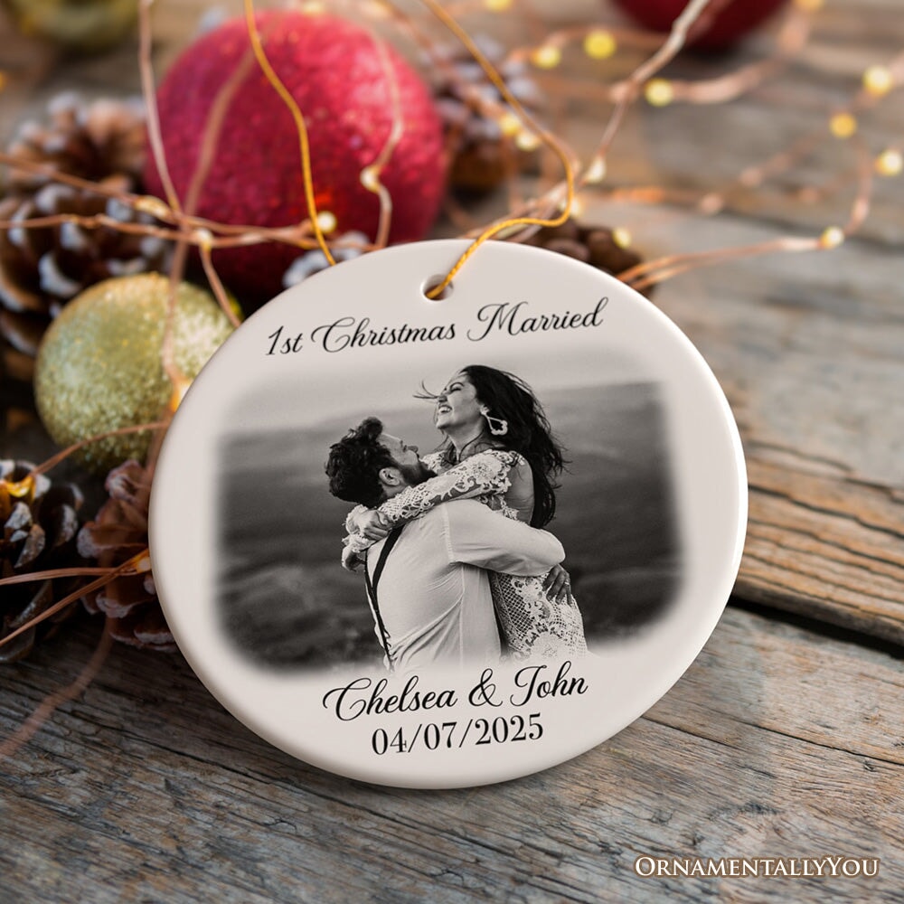 First Christmas Married Personalized Photo Ornaments, Mr And Mrs Wedding Gift
