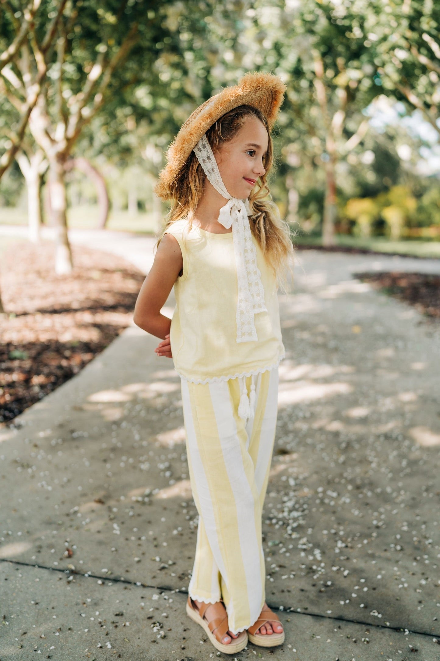 Lemon Stripe Girls' Pant Set