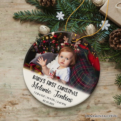 Custom Photo Baby’s First Christmas Tree Ornament, Newborn Size and Weight