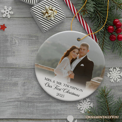 Personalized Engagement Photo Ornament, First Christmas Married, Marriage Ceremony Gift