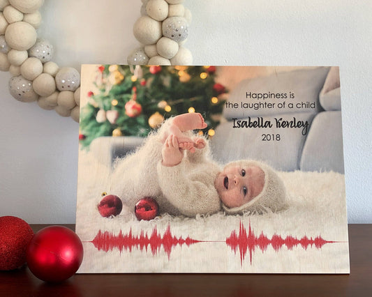 Sound Wave Art Gift Wood Print with Baby Photo or Any Photo