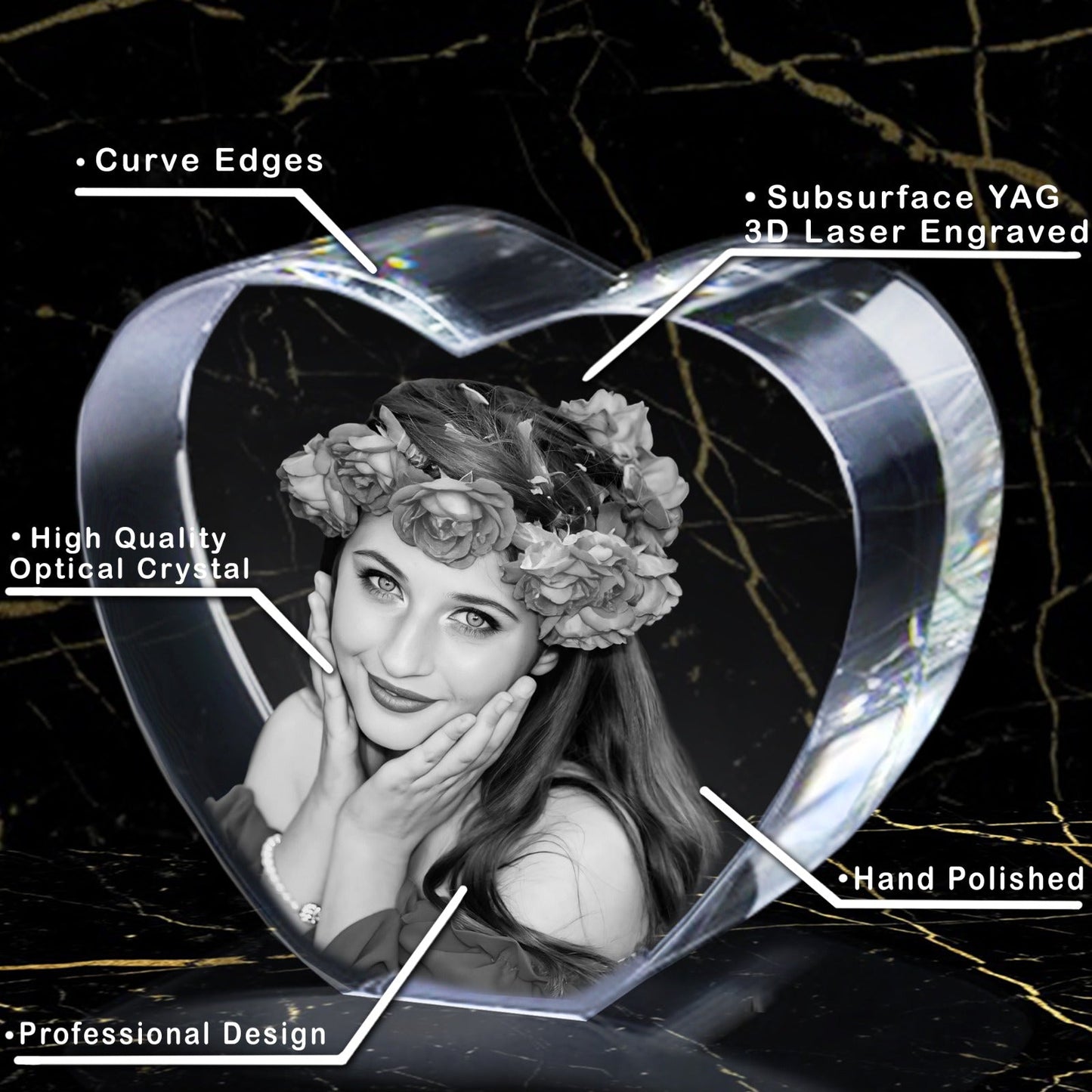 Family Gift | 3D Photo Crystal Heart | Personalized Laser Engraving.