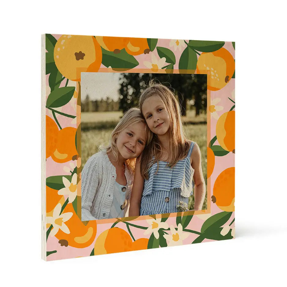 Orange Blossom Pattern Wood Print