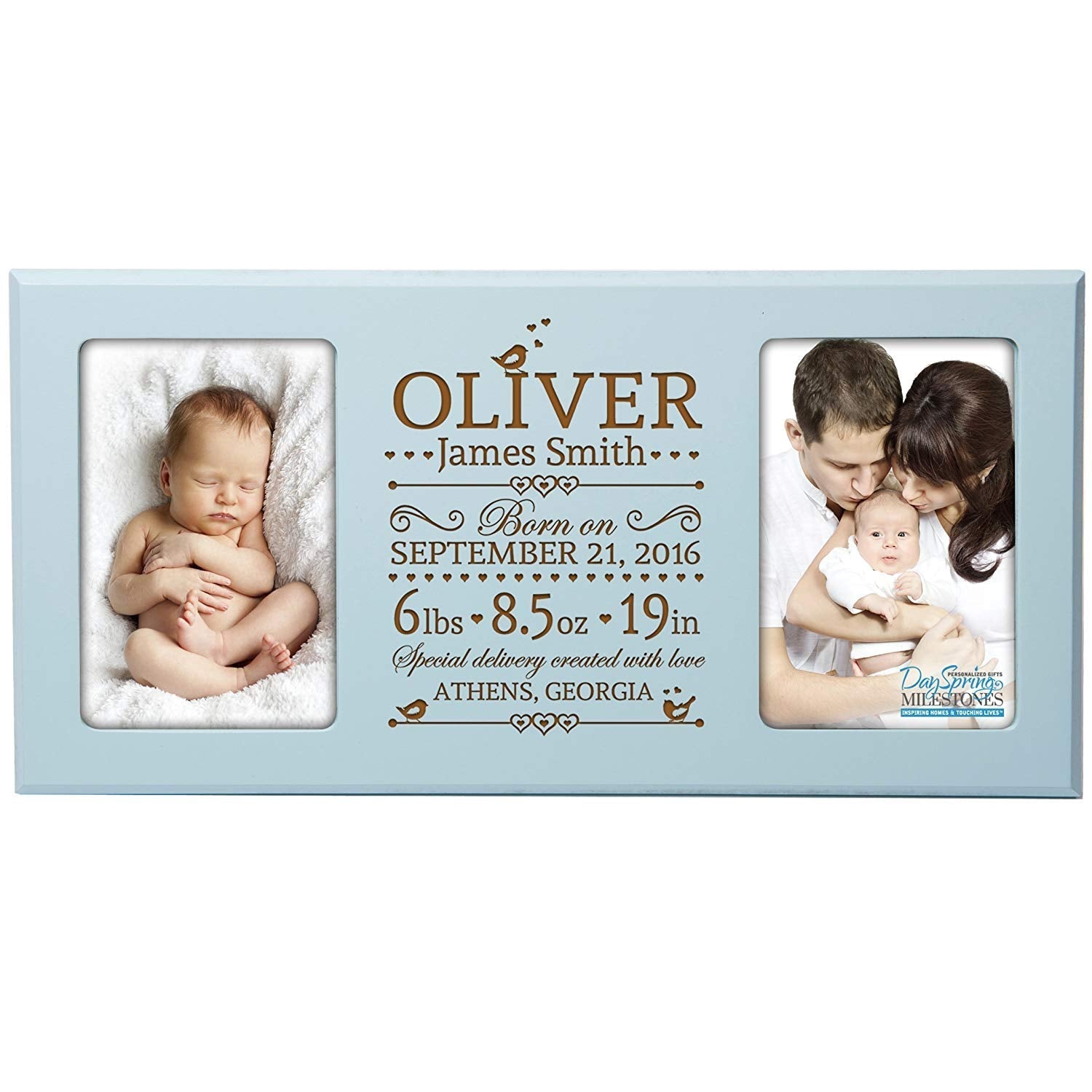 Personalized Baby Announcement Double Photo Frame - Special Delivery - LifeSong Milestones