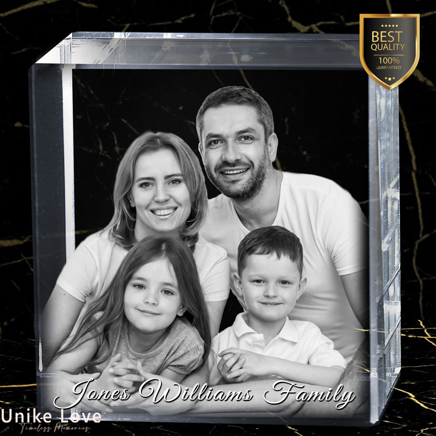 An amazing Family Gift! | 3D Laser Crystal Premium Square | Personalized Engraving | Custom Photo Laser Etched Gift