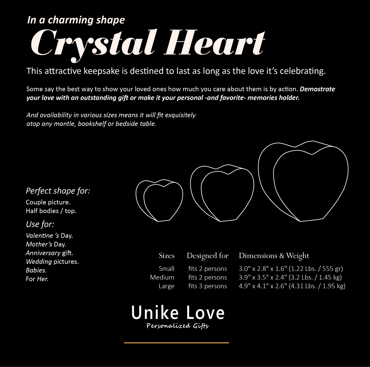 Family Gift | 3D Photo Crystal Heart | Personalized Laser Engraving.